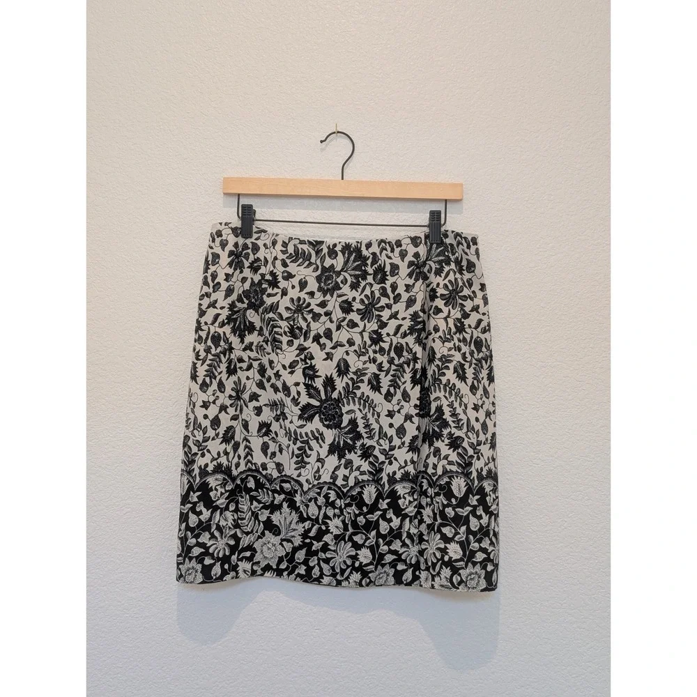 Vintage Womens Black Cream Floral Batik Print Pencil Skirt  Size 12